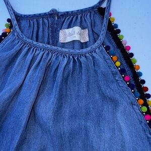 Altar'd State Blue Tank Top with Colorful Pom Poms